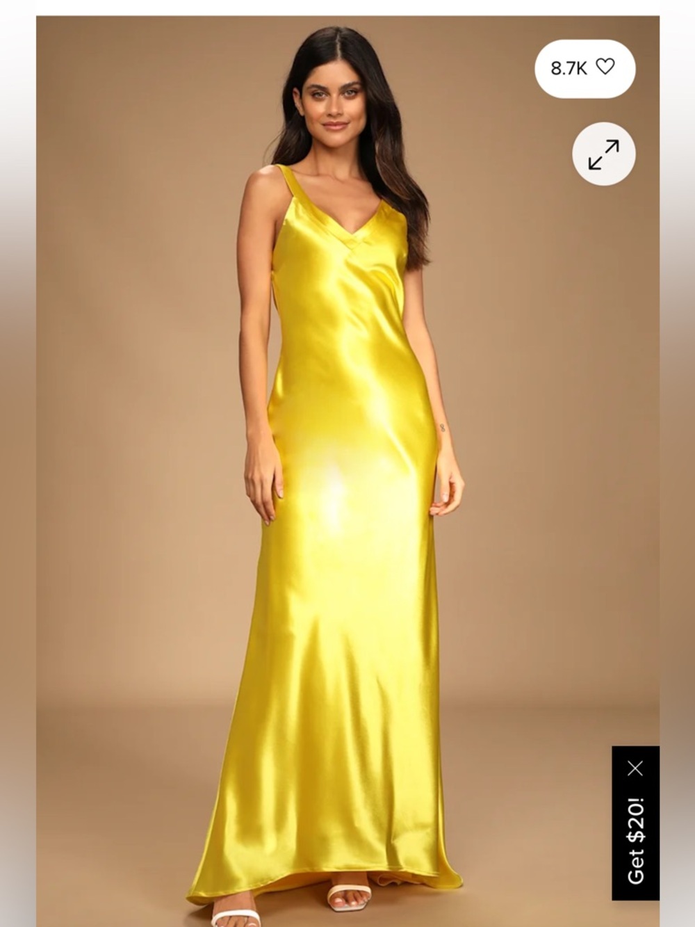 Satin V-Neck Slip Dress in Yellow